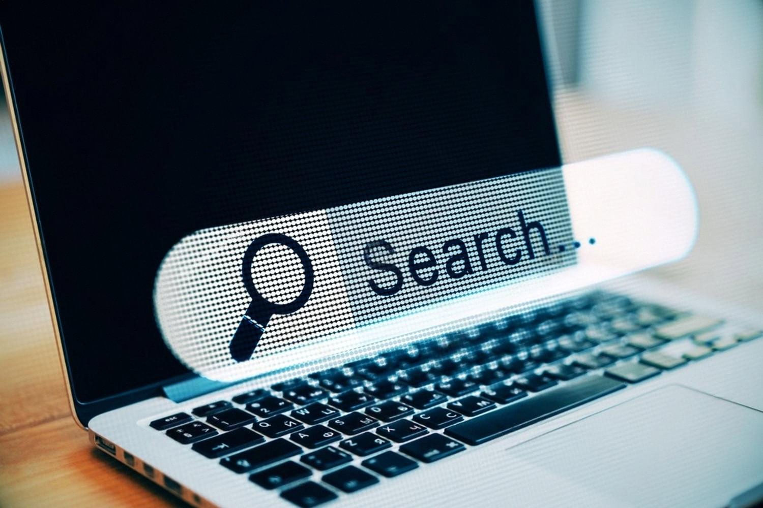 Close-up of a Google search bar on a laptop screen representing local search visibility